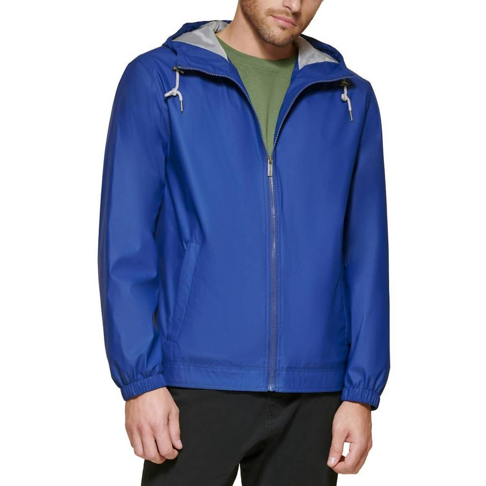 NEW CLUB ROOM rubberized rain hoodie/windbreaker jacket in navy